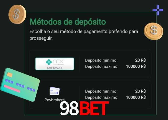 O cassino 98BET oferece uma grande variedade de métodos de pagamento